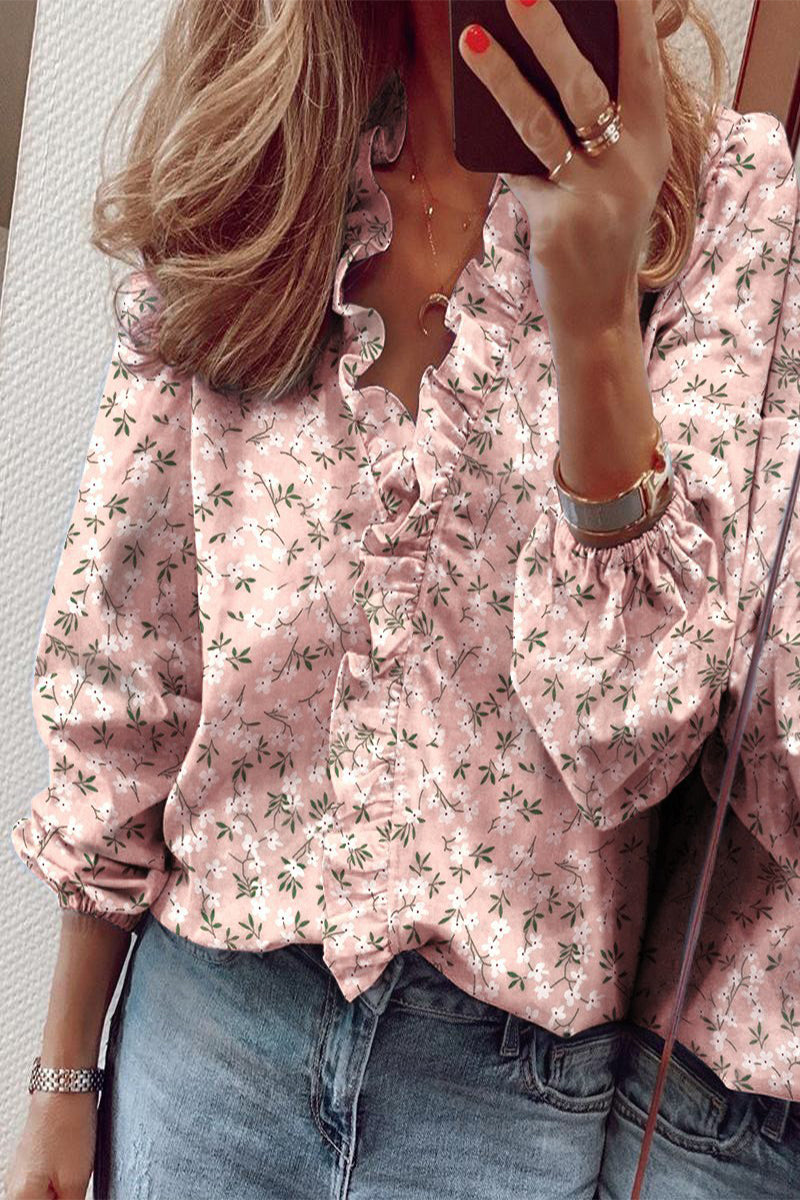 Blouse à Manches Longues avec Détails Froncés en V