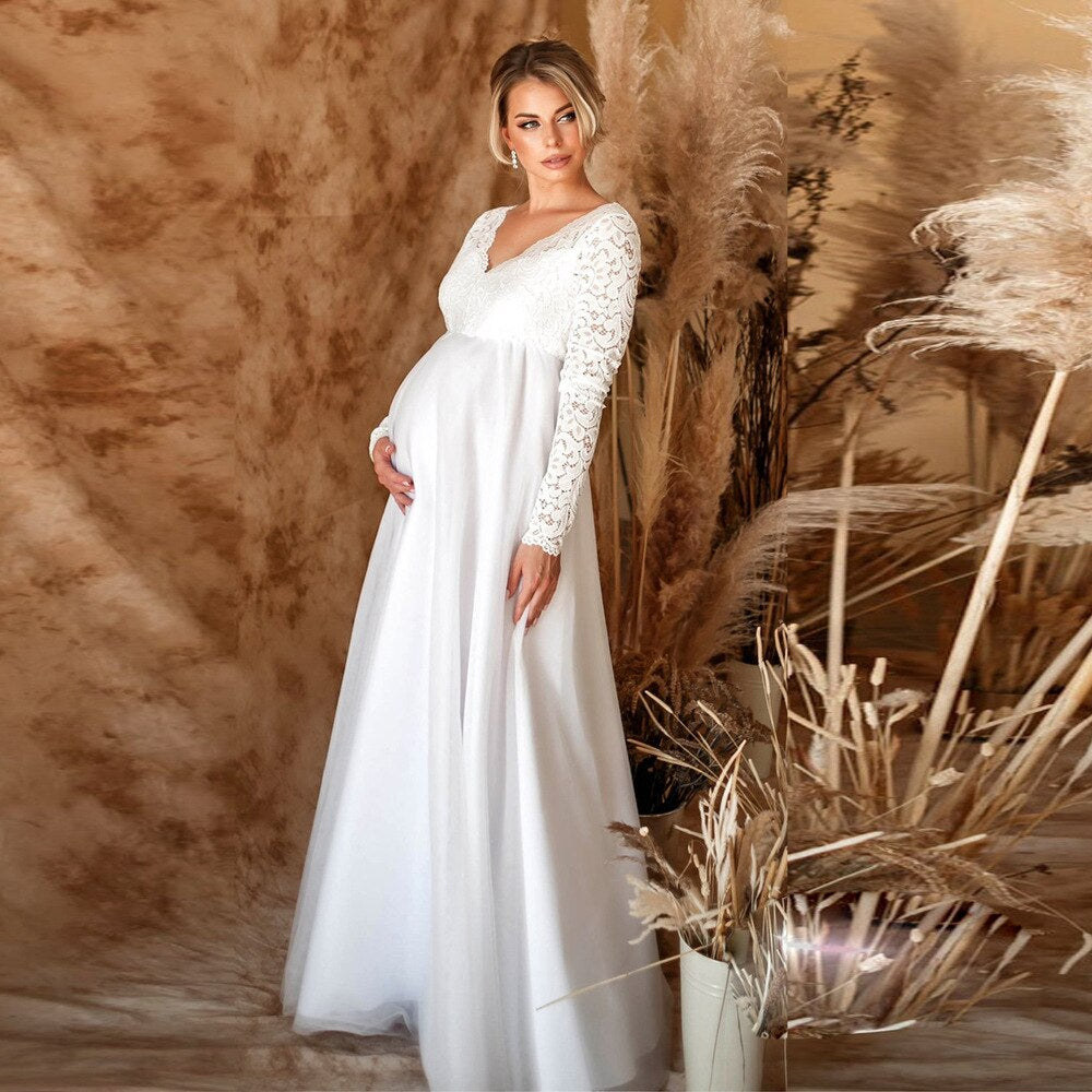 Robe Maxi Élégante en Dentelle pour Mamans en Attente