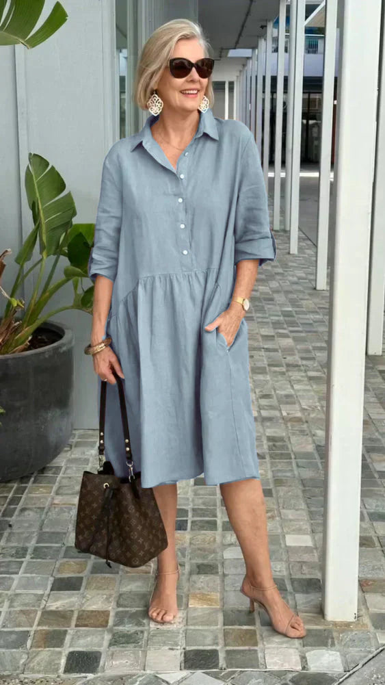 Tricia - Robe Midi Casual en Coton