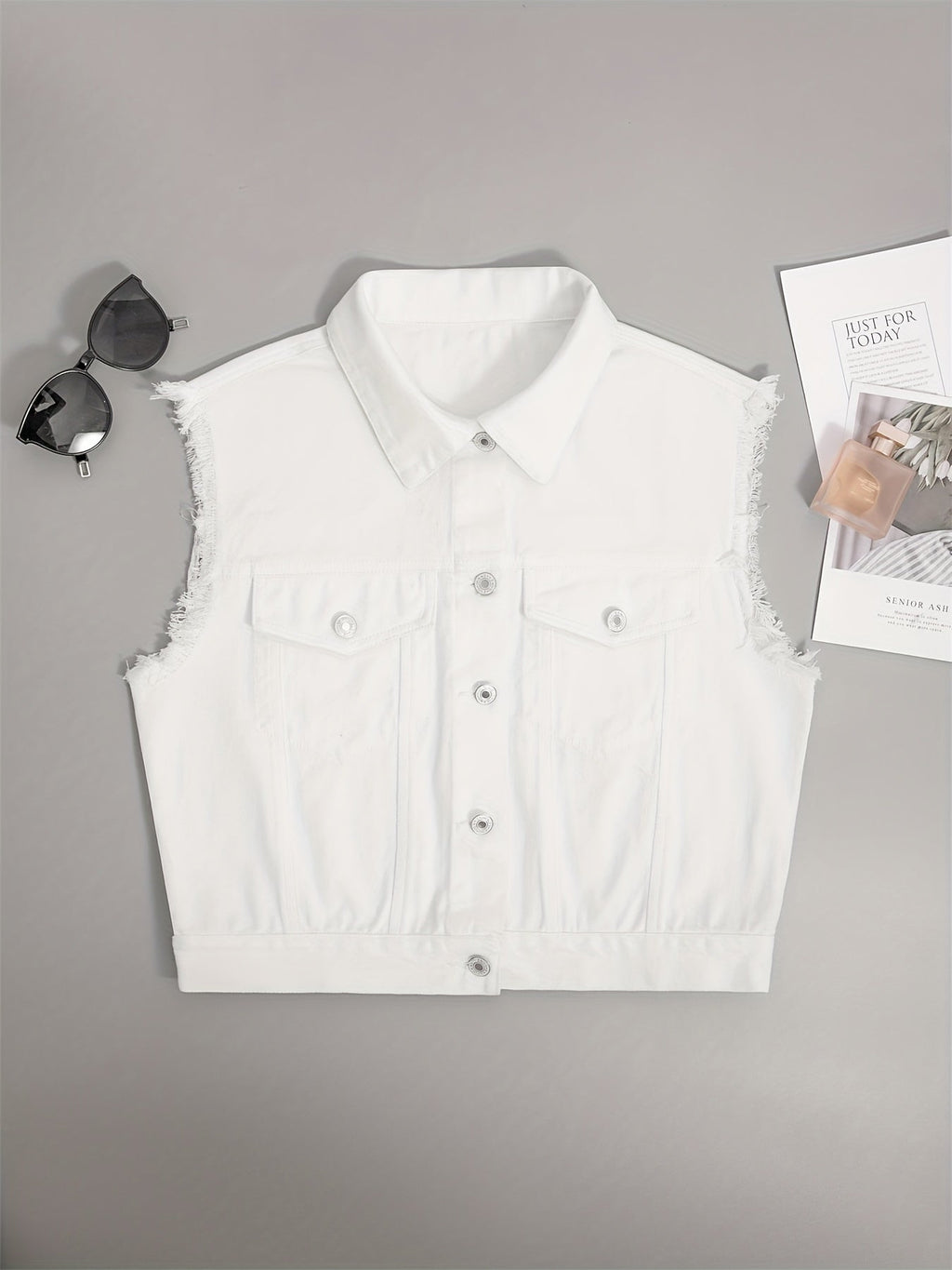 Johanna - Veste en Jean Sans Manches avec Poches à Rabat