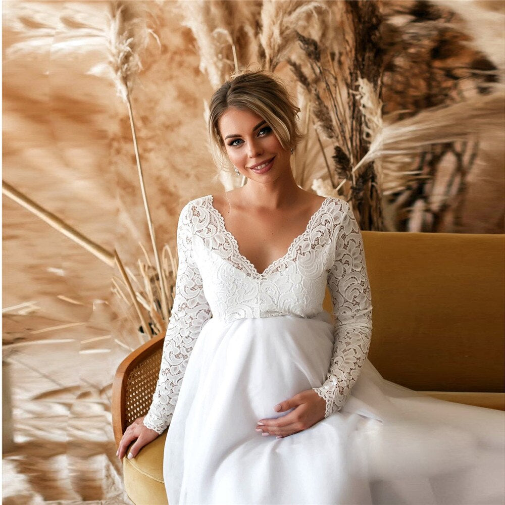 Robe Maxi Élégante en Dentelle pour Mamans en Attente