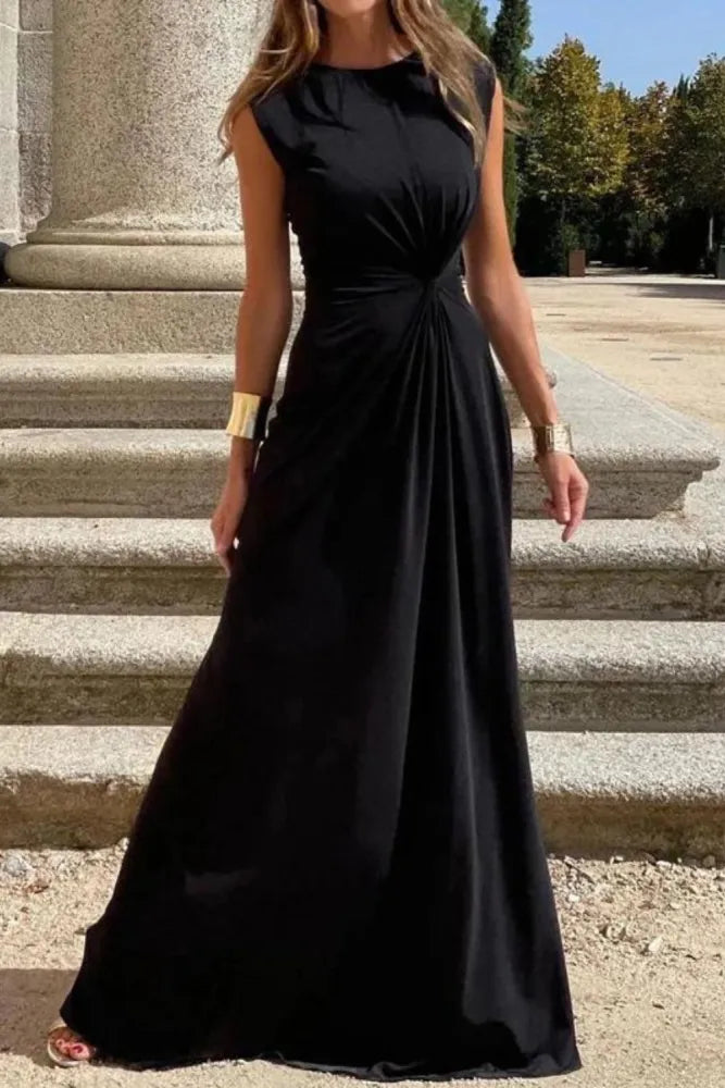 Robe Maxi Élégante à Manches Longues et Col en V pour Femmes - Tenue de Soirée Unie