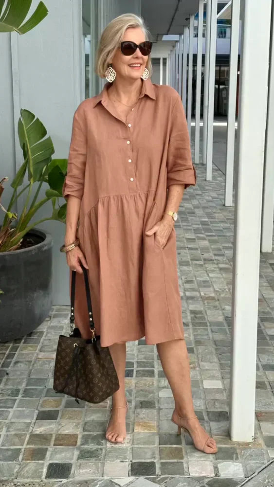 Tricia - Robe Midi Casual en Coton