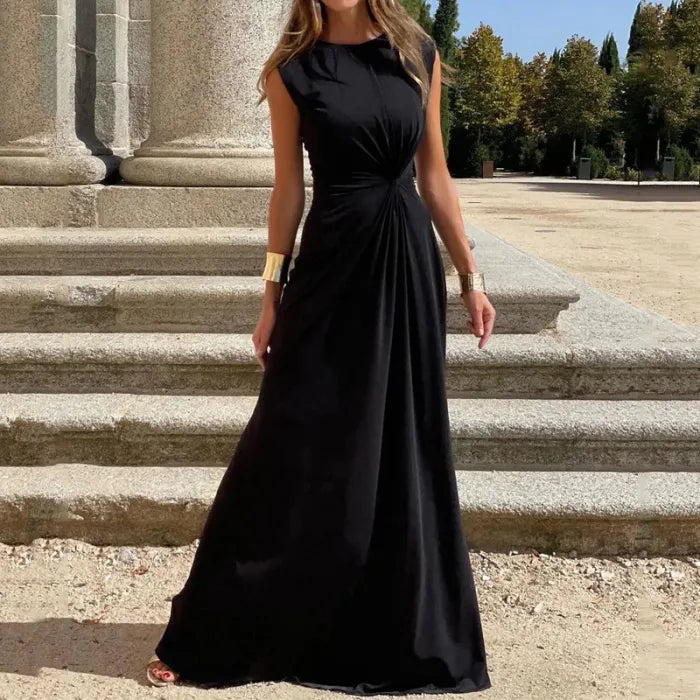 Robe Maxi Élégante à Manches Longues et Col en V pour Femmes - Tenue de Soirée Unie