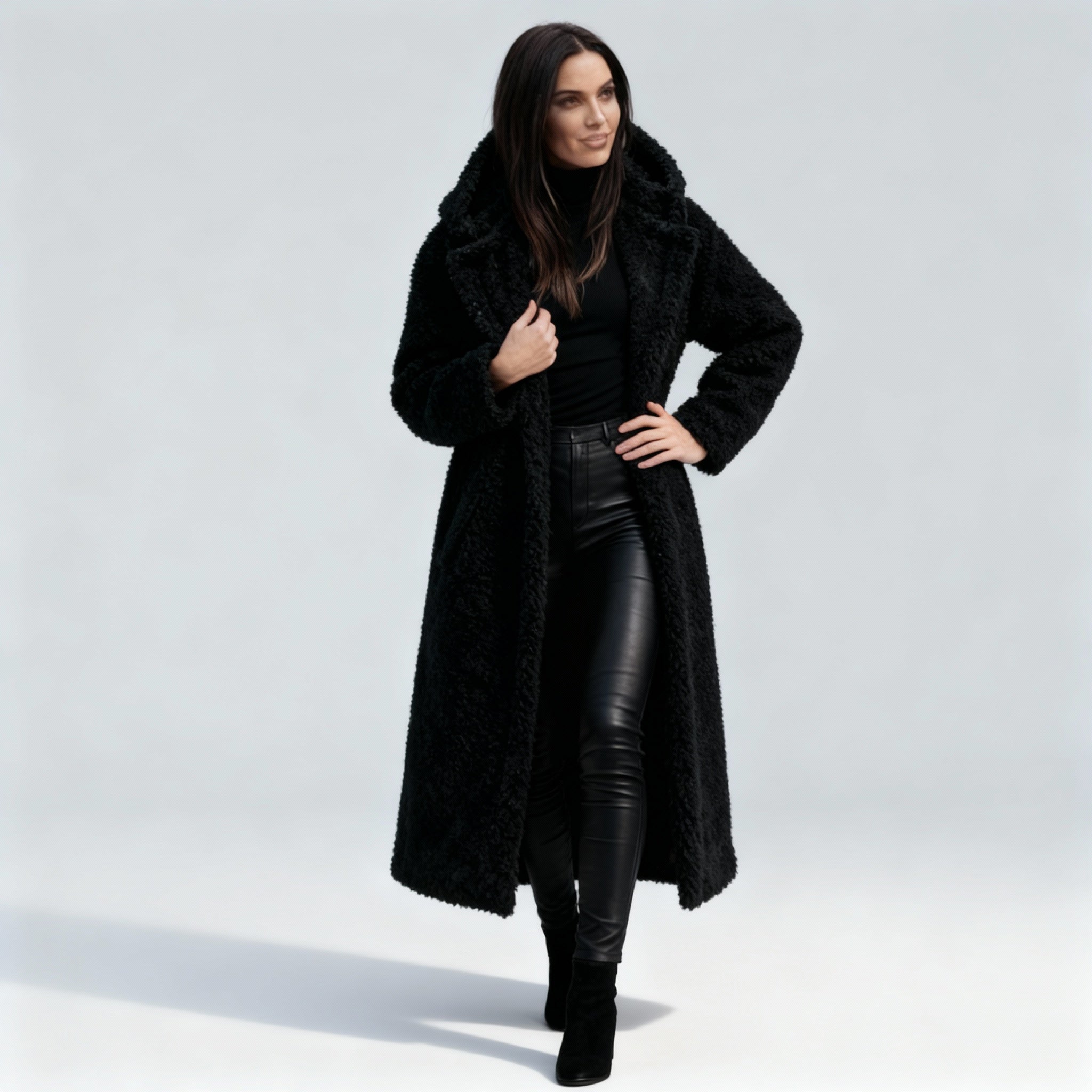 Chic Manteau Long en Fleece Peluche pour Femmes