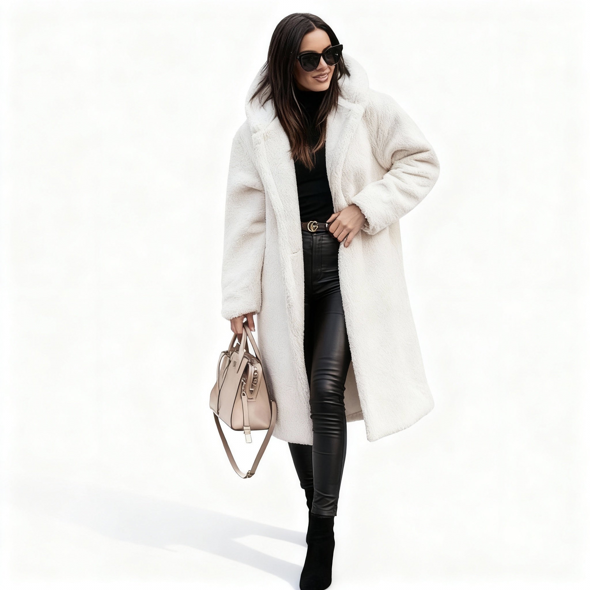 Chic Manteau Long en Fleece Peluche pour Femmes