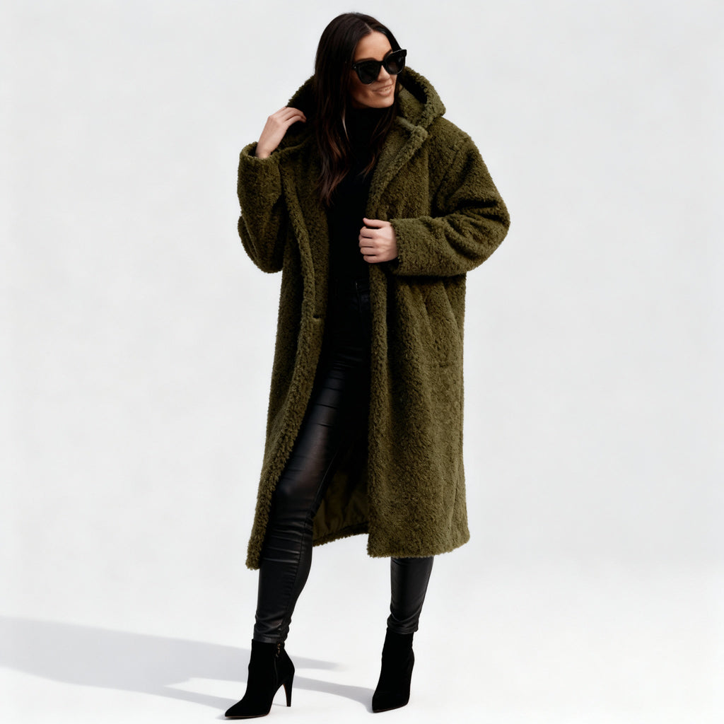 Chic Manteau Long en Fleece Peluche pour Femmes