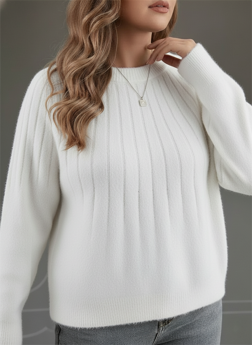 Pull doux en tricot côtelé grande taille pour femmes