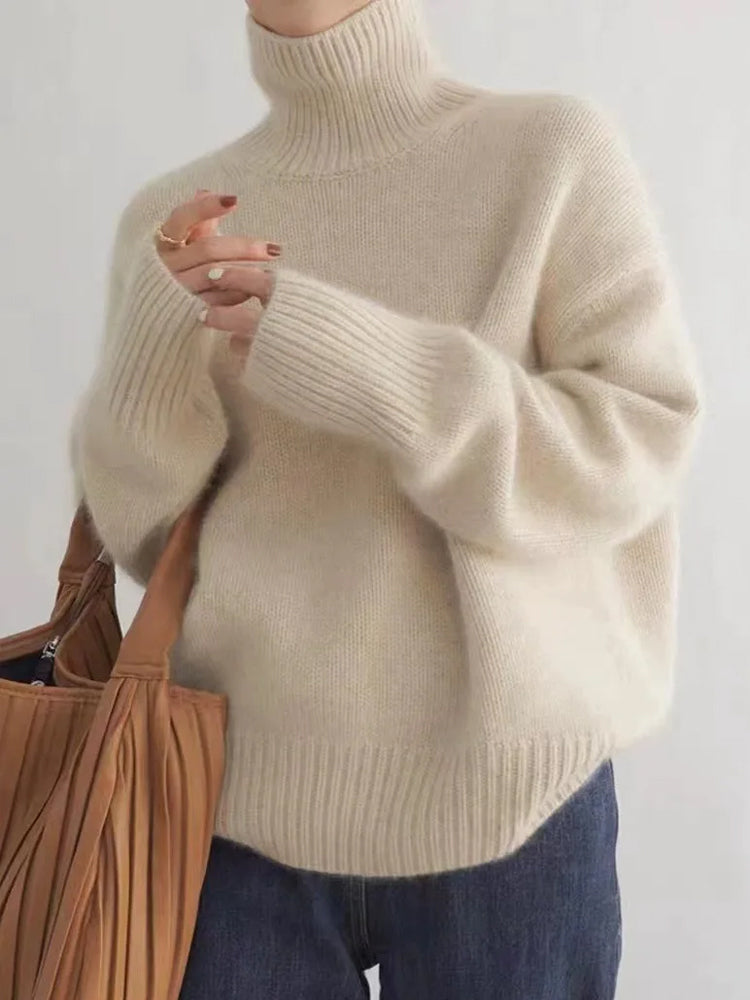 Pull Élégant en Tricot à Col Roulé pour Femme