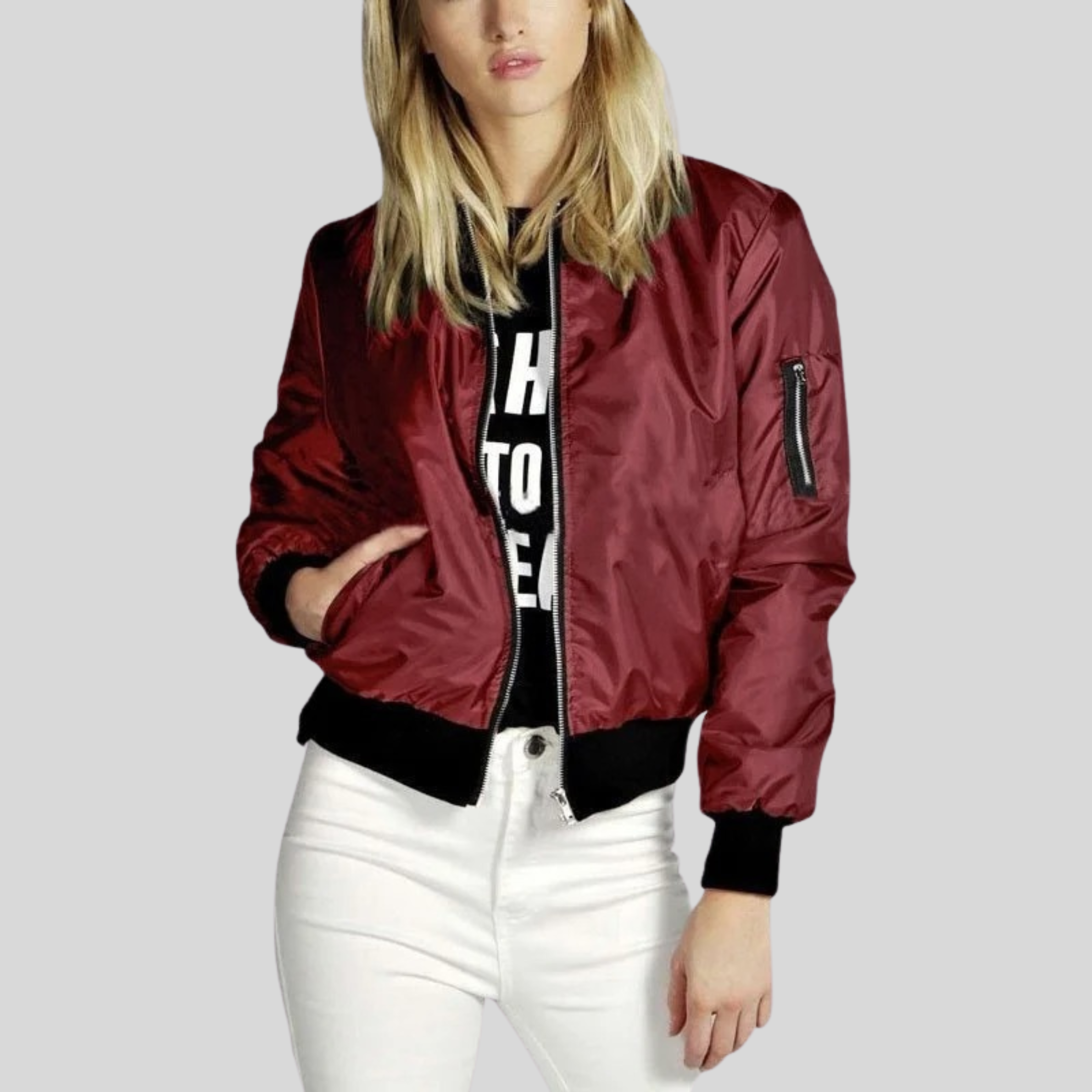 Veste Bomber Femme à Col Rond