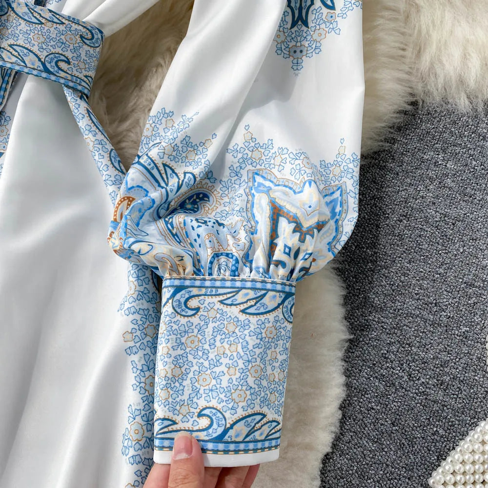 Robe A-Line à Motif Floral avec Ceinture