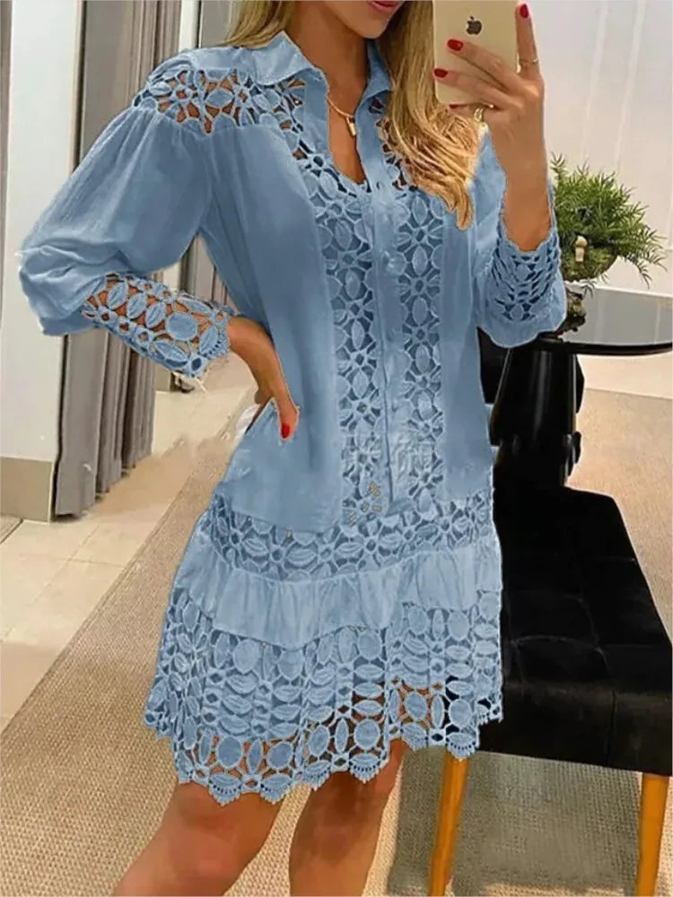 Robe Longue en Dentelle Élégante à Manches Longues pour Femmes
