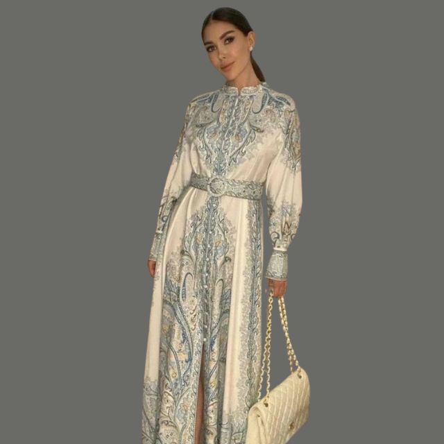 Robe A-Line à Motif Floral avec Ceinture