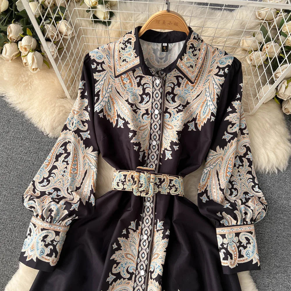 Robe A-Line à Motif Floral avec Ceinture