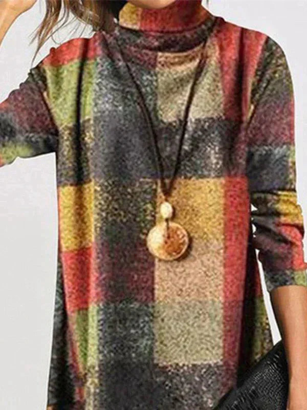 Robe Chic à Motif Carreaux avec Col Montant pour Femmes